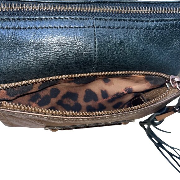 B. Makowsky Women’s Black & Bronze Leather With Fringe Zippered Crossbody Bag - Picture 13 of 15
